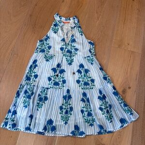 Oliphant Blue Floral Stripe Halter Dress | M | Fun | Flirty | Comfortable